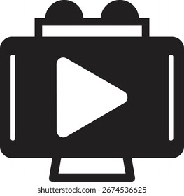 Simple black and white icon of a video player