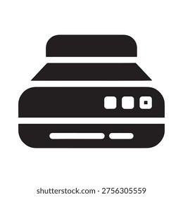 Simple black and white icon of a vintage television set , printer, ruder 