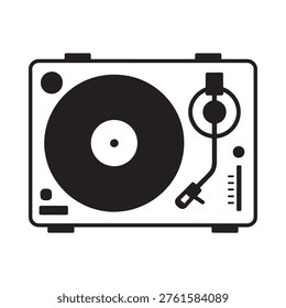 Simple black and white icon of a vintage record player turntable