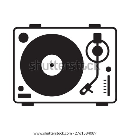 Simple black and white icon of a vintage record player turntable Stock photo © 