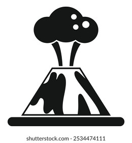 Simple black and white icon of a volcano erupting with smoke