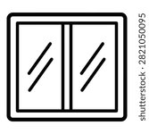A simple black and white icon of a window with diagonal lines on glass panes, symbolizing a modern design element or architectural feature for various uses