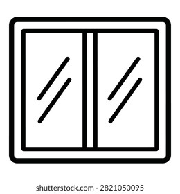 A simple black and white icon of a window with diagonal lines on glass panes, symbolizing a modern design element or architectural feature for various uses