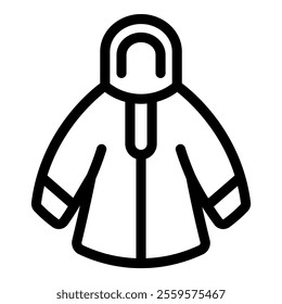 Simple black and white icon of a winter jacket, perfect for representing cold weather clothing