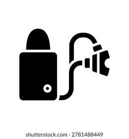 Simple black and white icon of a wired dynamic microphone with a switch