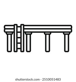 Simple black and white icon of a wooden bridge with railings standing on four pillars