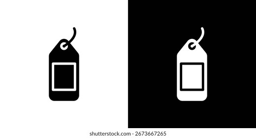 Simple black and white icons of a blank tag with string. Perfect for retail, shopping, or labeling designs.
