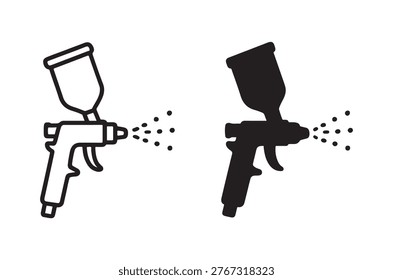 Iconos simples en blanco y negro con pistolas de pulverización que emiten un patrón de pulverización.