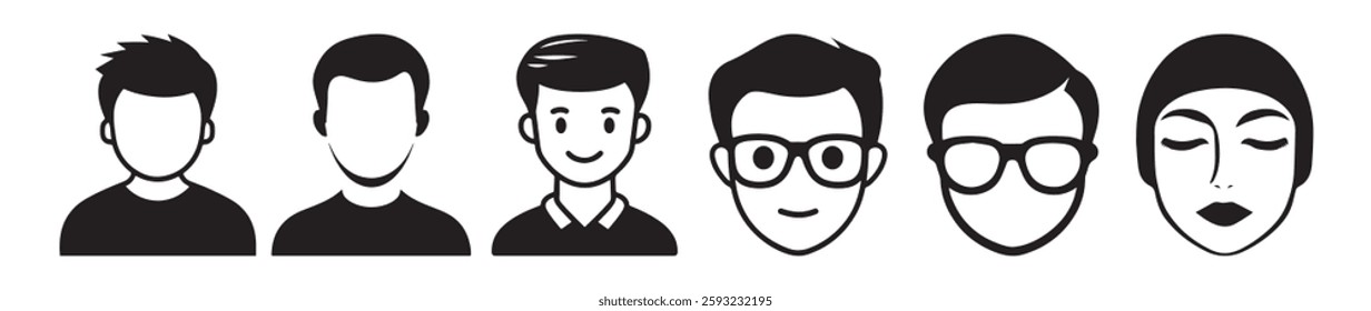 Simple Black and White Icons Male Avatar Set