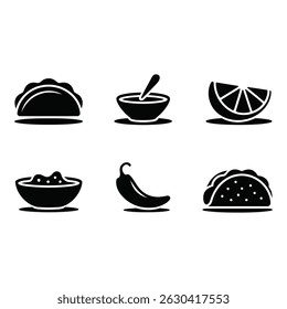 Simple Black and White Icons of Mexican Food