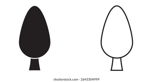 Simple black and white icons representing stylized trees for design purposes in various contexts