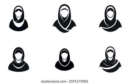 Simple Black and White Icons of Women Wearing Hijabs