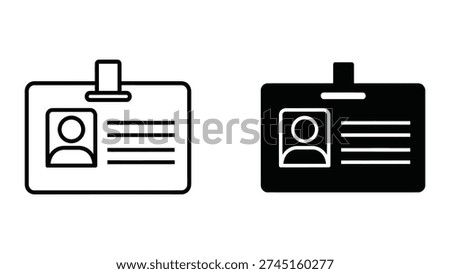 Simple black and white ID card icon illustrations for identification and verification purposes.