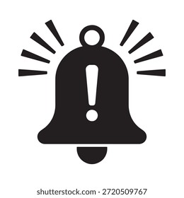 Simple ilustración en blanco y negro de una campana de alerta con un signo de exclamación en el interior