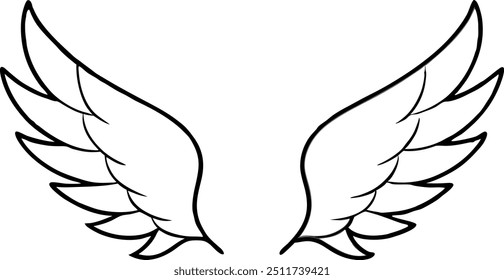 Simple Black and White Illustration of Angel Wings Symbolizing Freedom and Spirituality