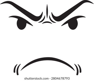 A simple black and white illustration of an angry face showing displeasure and frustration through exaggerated facial features
