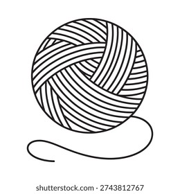A simple black and white illustration of a ball of yarn