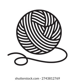 A simple black and white illustration of a ball of yarn