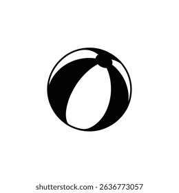 Simple black and white illustration of a beach ball, showcasing the classic inflatable toy with distinct sections and a round shape against a clean backdrop.