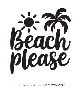 Una simple ilustración en blanco y negro de una escena de playa con sol y palmeras