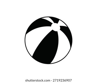 A simple black and white illustration of a beach ball, a classic symbol of summer fun and outdoor recreation, perfect for beach-themed designs
