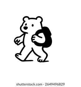 Simples ilustração em preto e branco de um urso carregando uma mochila