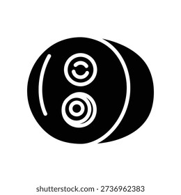 Simple black and white illustration of a billiard eight ball with distinctive white markings on a plain background.