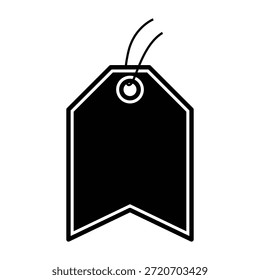 Uma ilustração simples em preto e branco de um preço em branco com uma cadeia de caracteres, usada para rotulagem e identificação do produto em ambientes comerciais e de varejo.