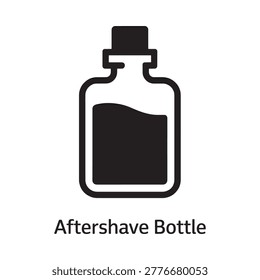Simple black and white illustration of a bottle likely for aftershave