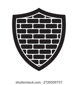 Uma ilustração simples em preto e branco de um design de escudo com padrão de tijolo