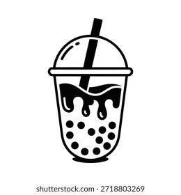 Eine einfache schwarz-weiße Illustration eines Bläschentees mit Tapiokapearlen