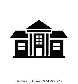 Simple black and white illustration of a building with columns