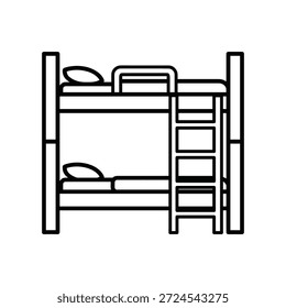 Simple ilustración en blanco y negro de una litera con escalera y dos colchones