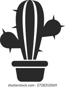 Una simple ilustración en blanco y negro de un cactus en una olla Pequeña