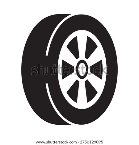 Simple black and white illustration of a car tire with a visible rim