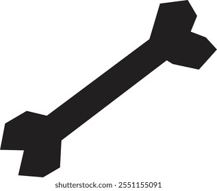 Simple black and white illustration of a cartoon bone, representing concepts like dogs, halloween, pirates, or anatomy, isolated on a white background