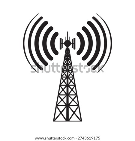 Simple black and white illustration of a cellular network tower transmitting signals