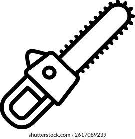 A simple black and white illustration of a chainsaw, commonly used for cutting wood and tree branches