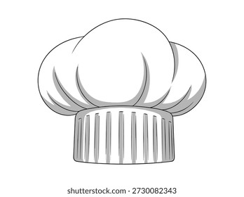 Simple black and white illustration of a chef hat on a white background