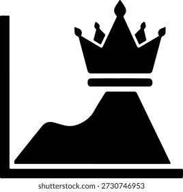Una simple ilustración en blanco y negro de una pieza de ajedrez con una corona en la parte superior, aislada sobre un fondo blanco puro, que simboliza la Regalías y la estrategia