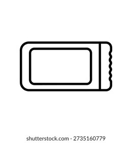 Simple black and white illustration of a cinema ticket stub on a white background.
