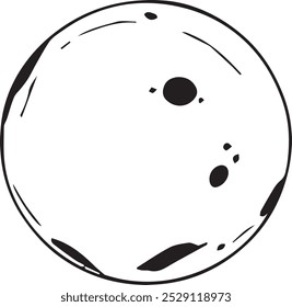 simple black and white illustration of a circular shape with several dark irregular shapes on the surface resembling a planet or a celestial body.