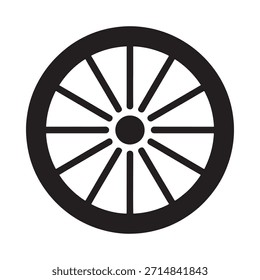 Ilustração simples em preto e branco de uma roda circular com raios