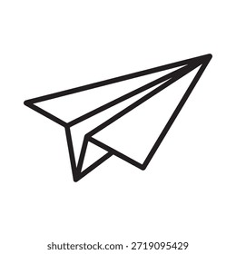 Ilustración simple en blanco y negro de un avión de papel doblado clásico