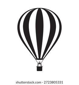Uma ilustração simples em preto e branco de um balão de ar quente listrado clássico