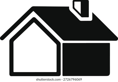 Simple ilustración en blanco y negro de una casa clásica con una chimenea