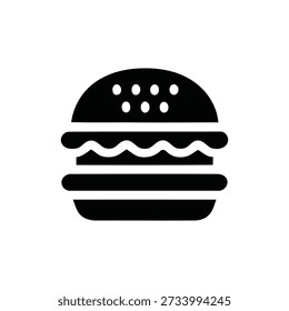 Simple black and white illustration of a classic cheeseburger with sesame seed bun.