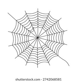 A simple black and white illustration of a classic spiderweb design
