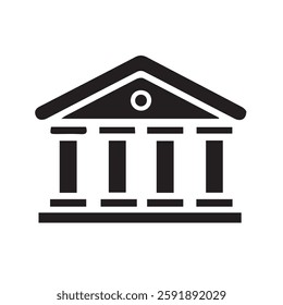 Simple black and white illustration of a classical government building.