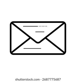 Uma ilustração simples em preto e branco de um envelope fechado, mostrando linhas e uma aba.